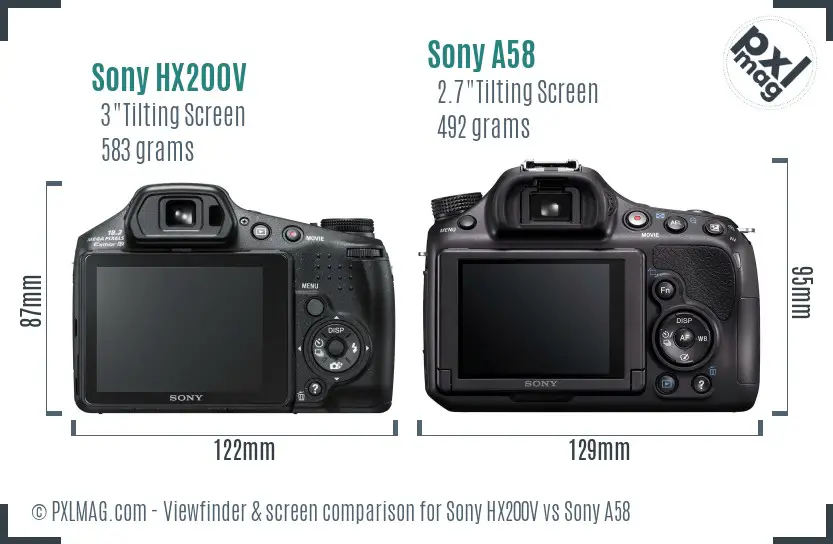 Sony HX200V vs Sony A58 Screen and Viewfinder comparison