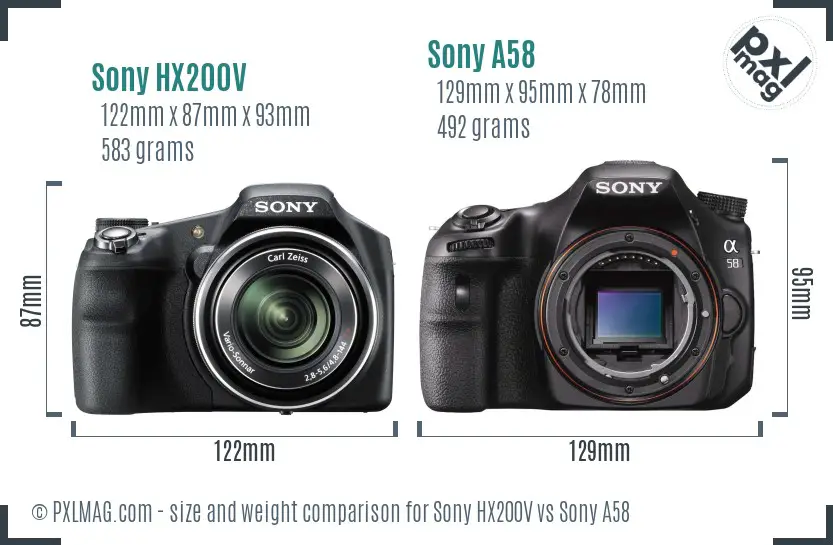 Sony HX200V vs Sony A58 size comparison