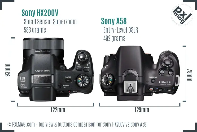 Sony HX200V vs Sony A58 top view buttons comparison