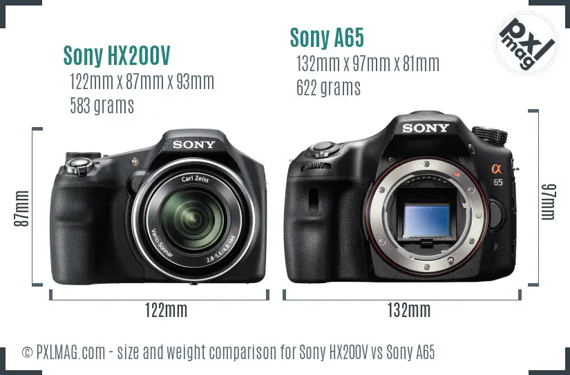 Sony HX200V vs Sony A65 size comparison