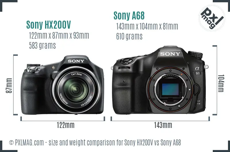 Sony HX200V vs Sony A68 size comparison