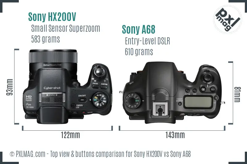 Sony HX200V vs Sony A68 top view buttons comparison