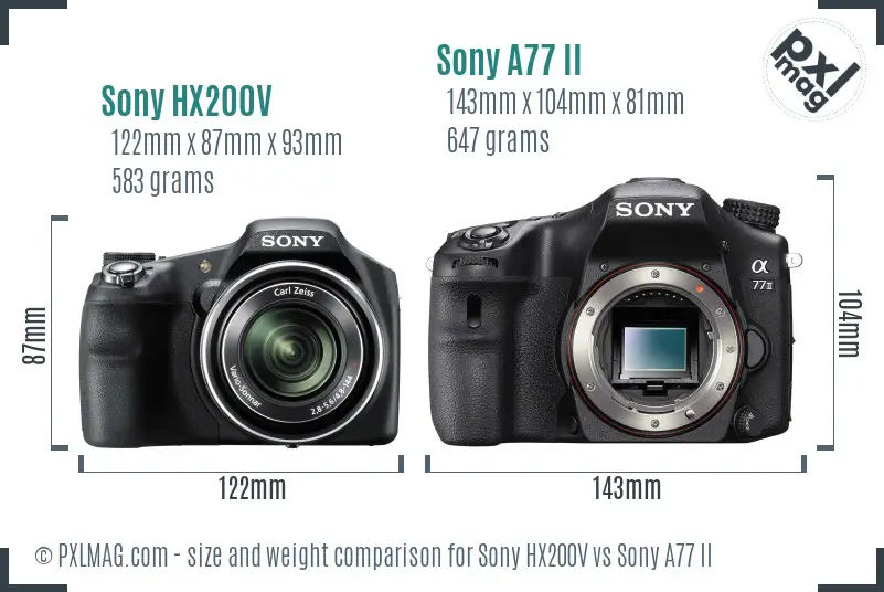 Sony HX200V vs Sony A77 II size comparison
