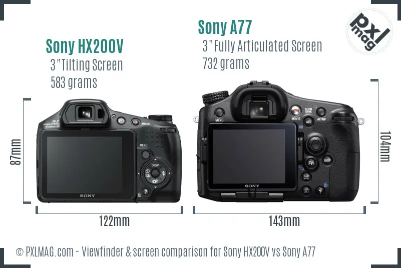 Sony HX200V vs Sony A77 Screen and Viewfinder comparison