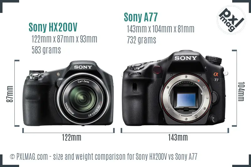Sony HX200V vs Sony A77 size comparison