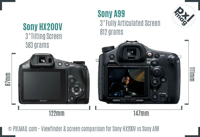 Sony HX200V vs Sony A99 Screen and Viewfinder comparison
