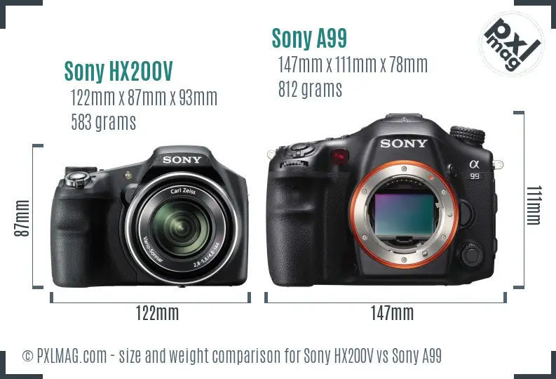 Sony HX200V vs Sony A99 size comparison