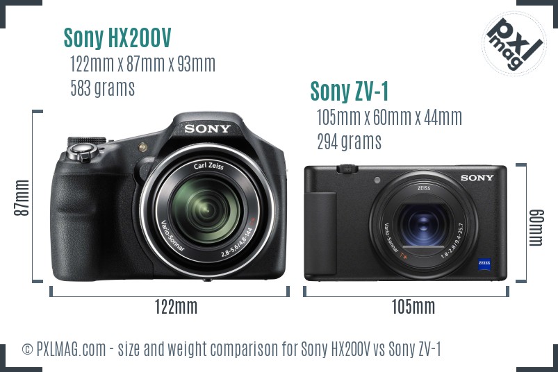 Sony HX200V vs Sony ZV-1 size comparison