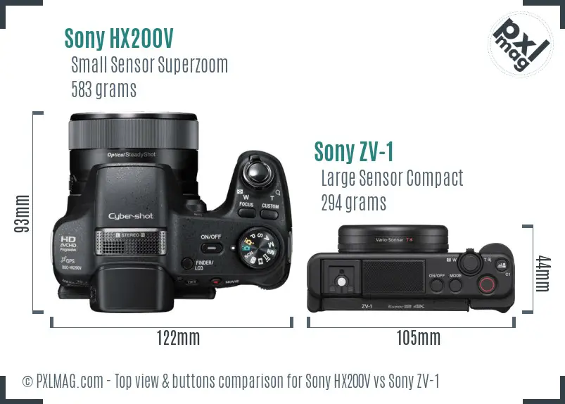 Sony HX200V vs Sony ZV-1 top view buttons comparison