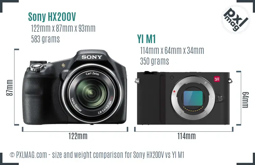Sony HX200V vs YI M1 size comparison