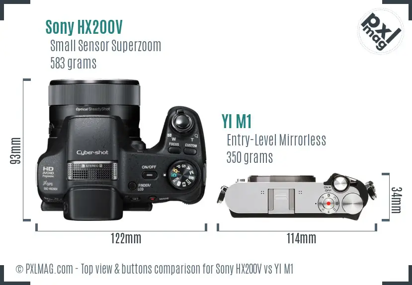 Sony HX200V vs YI M1 top view buttons comparison