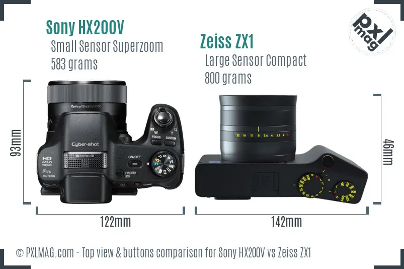 Sony HX200V vs Zeiss ZX1 top view buttons comparison