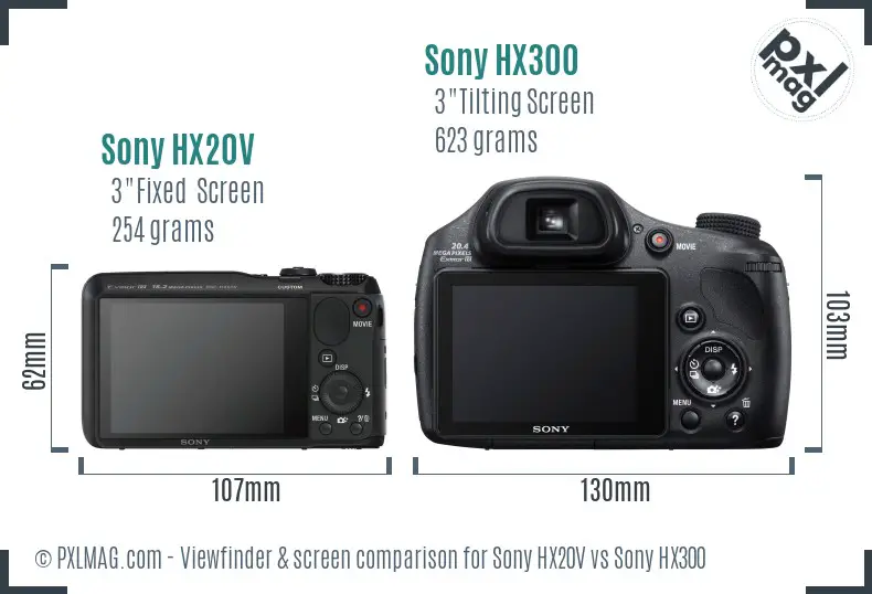 Sony HX20V vs Sony HX300 Screen and Viewfinder comparison