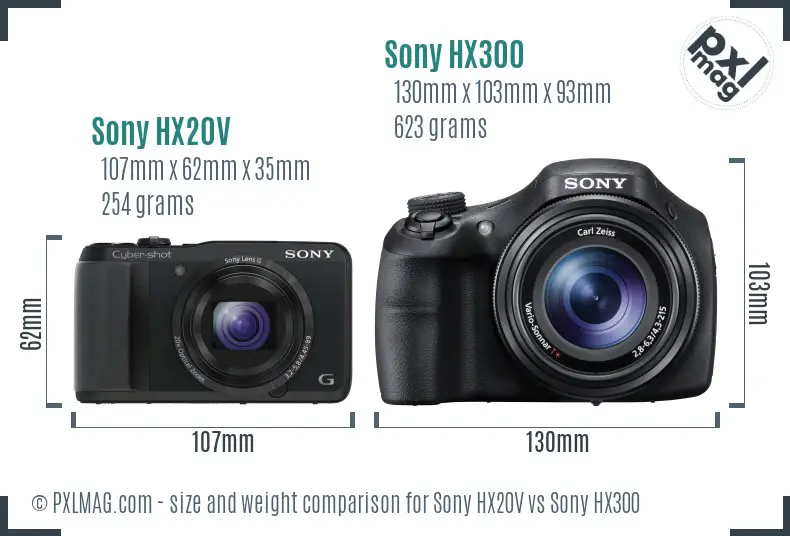 Sony HX20V vs Sony HX300 size comparison