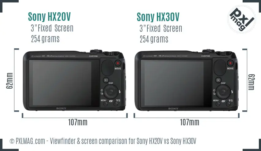 Sony HX20V vs Sony HX30V Screen and Viewfinder comparison