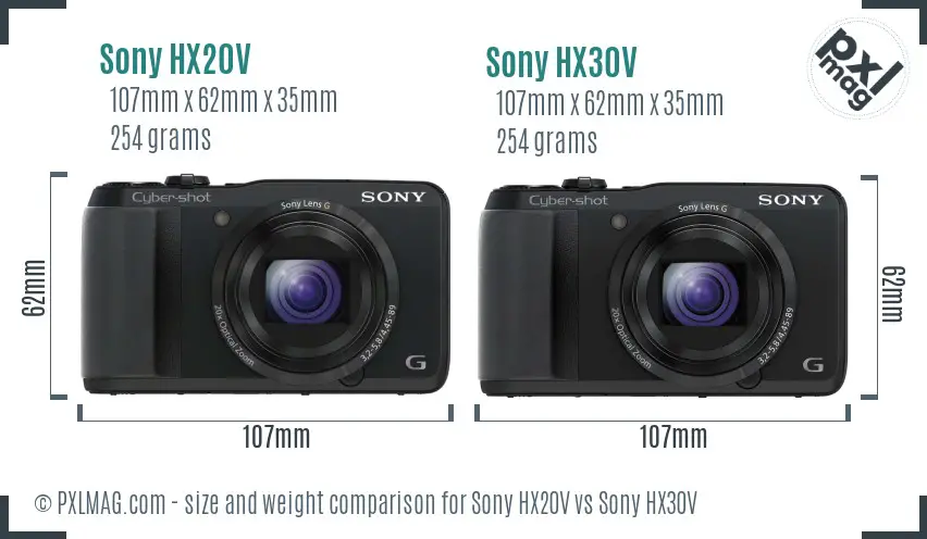 Sony HX20V vs Sony HX30V size comparison