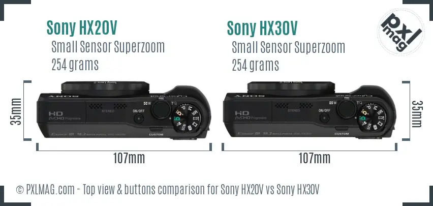Sony HX20V vs Sony HX30V top view buttons comparison