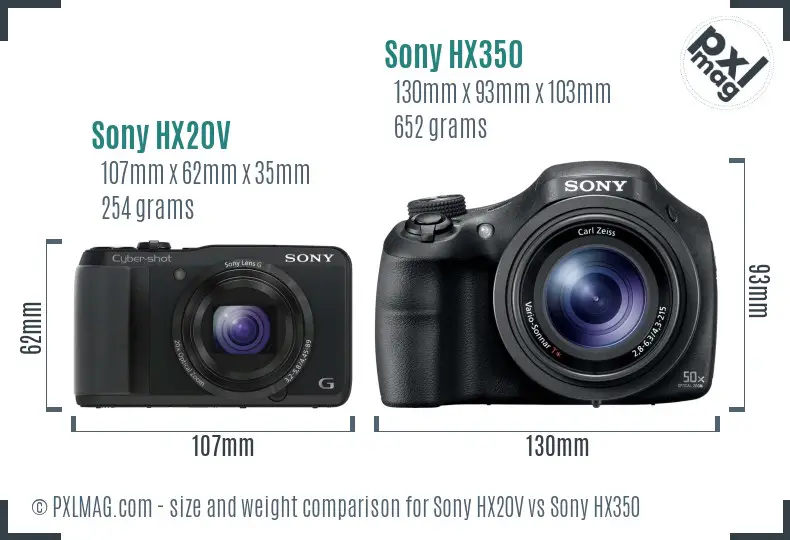 Sony HX20V vs Sony HX350 size comparison