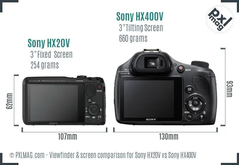 Sony HX20V vs Sony HX400V Screen and Viewfinder comparison