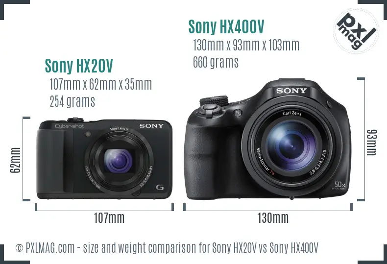 Sony HX20V vs Sony HX400V size comparison
