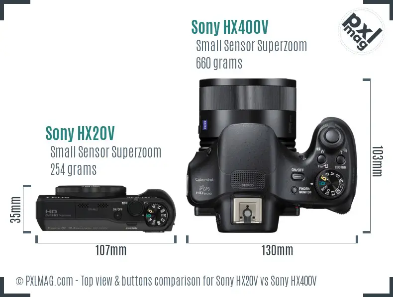 Sony HX20V vs Sony HX400V top view buttons comparison