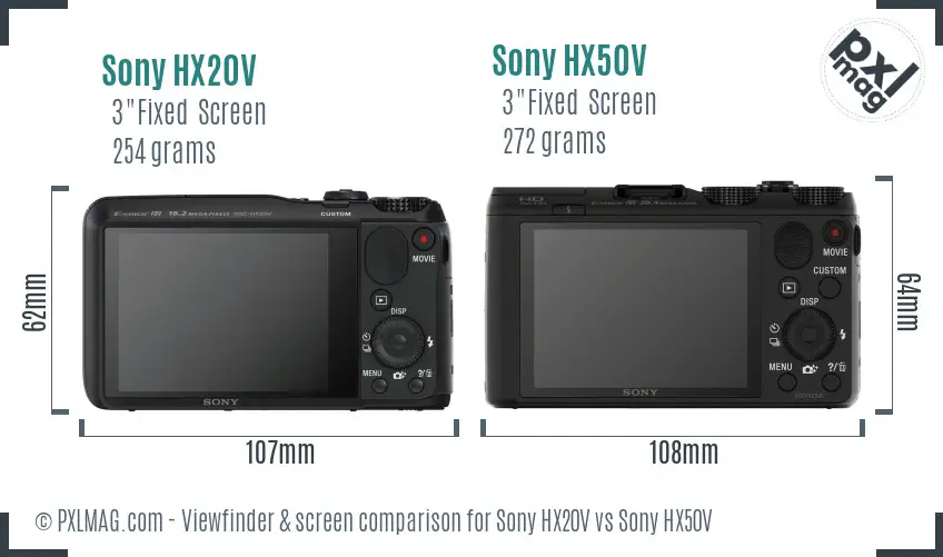 Sony HX20V vs Sony HX50V Screen and Viewfinder comparison
