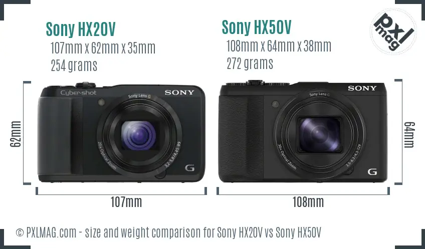 Sony HX20V vs Sony HX50V size comparison
