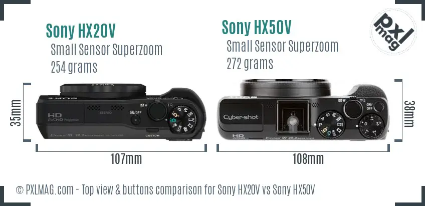 Sony HX20V vs Sony HX50V top view buttons comparison