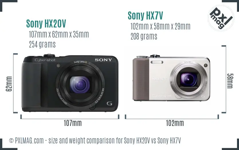 Sony HX20V vs Sony HX7V size comparison