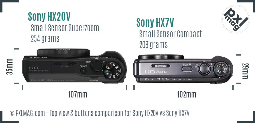 Sony HX20V vs Sony HX7V top view buttons comparison