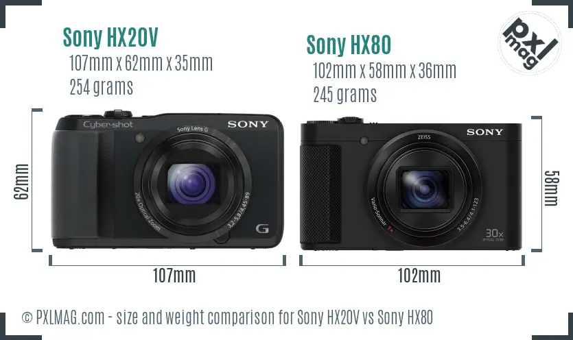 Sony HX20V vs Sony HX80 size comparison