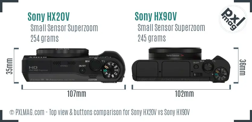 Sony HX20V vs Sony HX90V top view buttons comparison