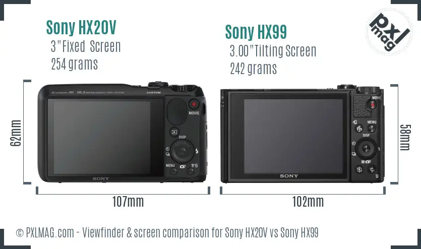 Sony HX20V vs Sony HX99 Screen and Viewfinder comparison