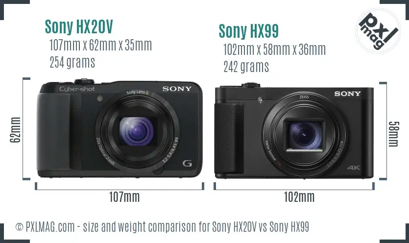 Sony HX20V vs Sony HX99 size comparison