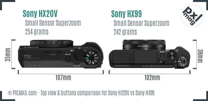 Sony HX20V vs Sony HX99 top view buttons comparison