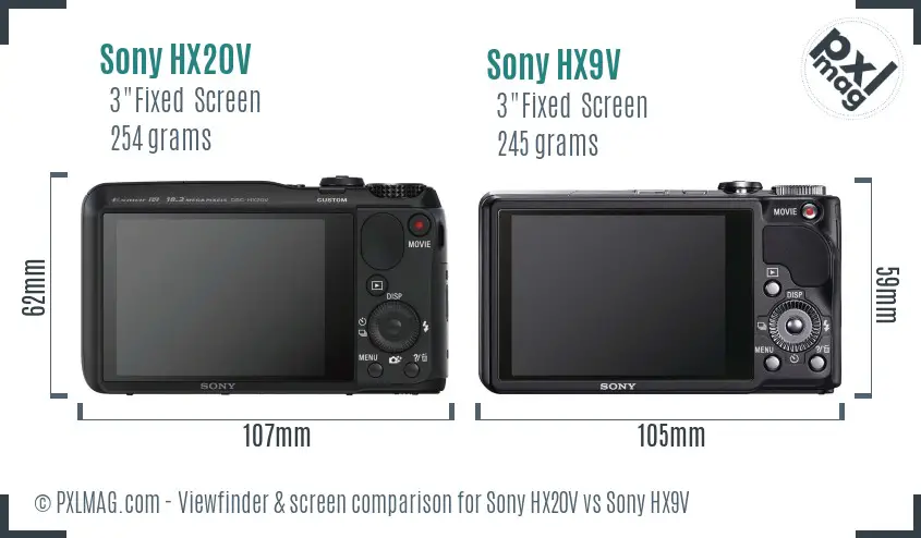 Sony HX20V vs Sony HX9V Screen and Viewfinder comparison