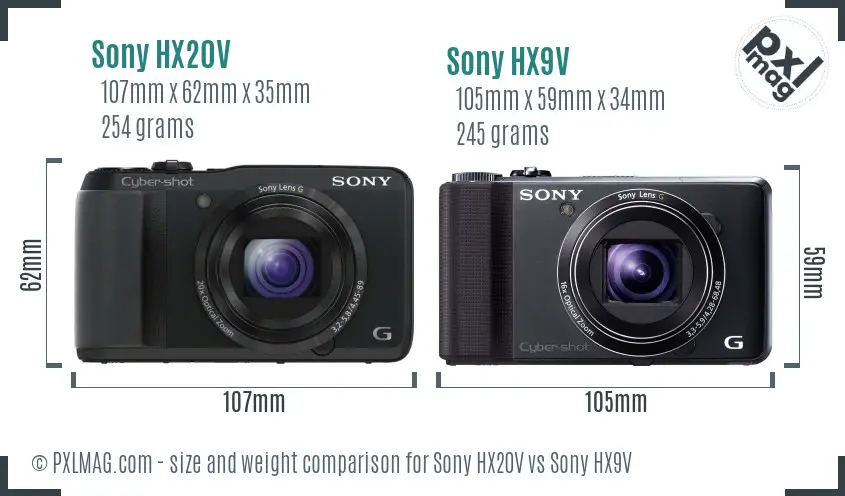 Sony HX20V vs Sony HX9V size comparison