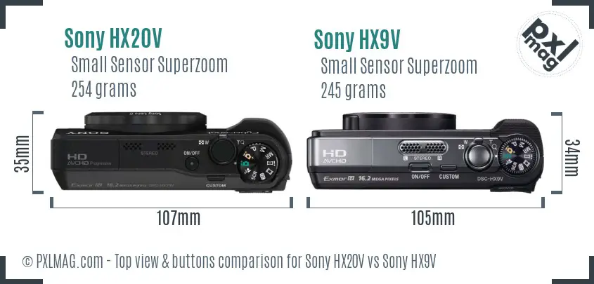 Sony HX20V vs Sony HX9V top view buttons comparison