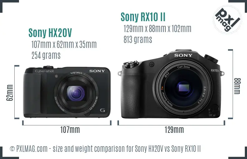Sony HX20V vs Sony RX10 II size comparison
