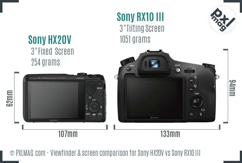 Sony HX20V vs Sony RX10 III Screen and Viewfinder comparison