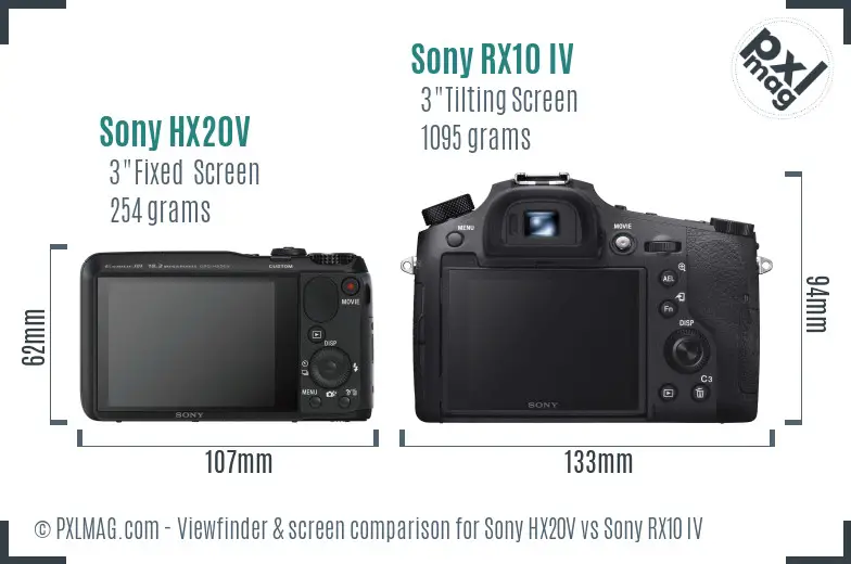Sony HX20V vs Sony RX10 IV Screen and Viewfinder comparison
