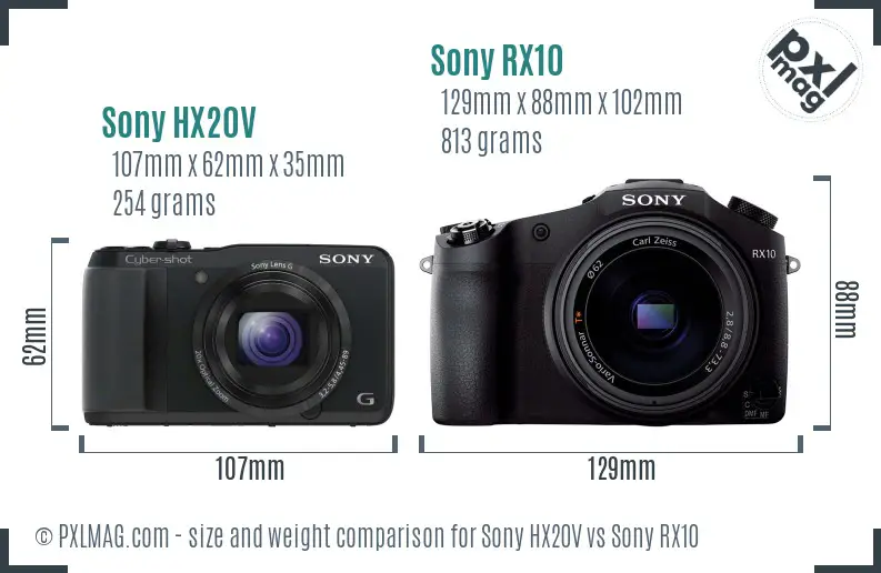 Sony HX20V vs Sony RX10 size comparison