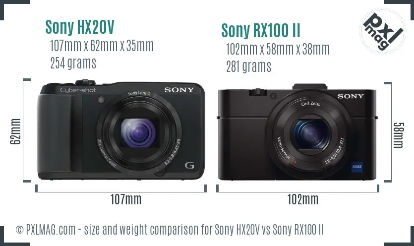 Sony HX20V vs Sony RX100 II size comparison