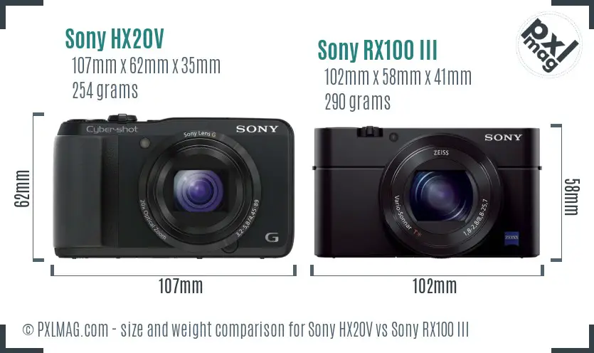 Sony HX20V vs Sony RX100 III size comparison