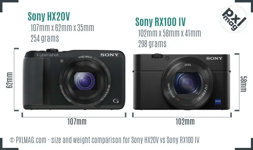 Sony HX20V vs Sony RX100 IV size comparison
