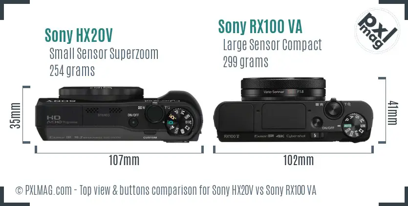 Sony HX20V vs Sony RX100 VA top view buttons comparison