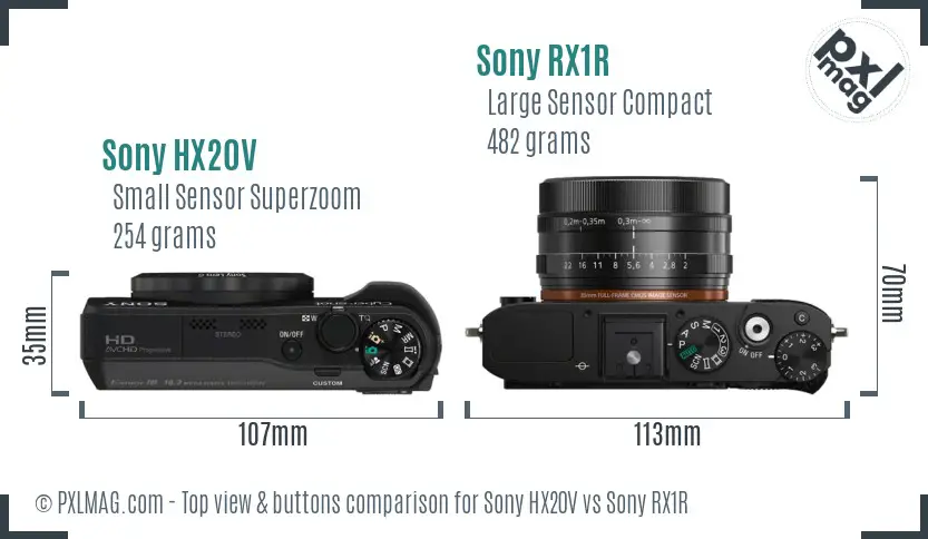 Sony HX20V vs Sony RX1R top view buttons comparison