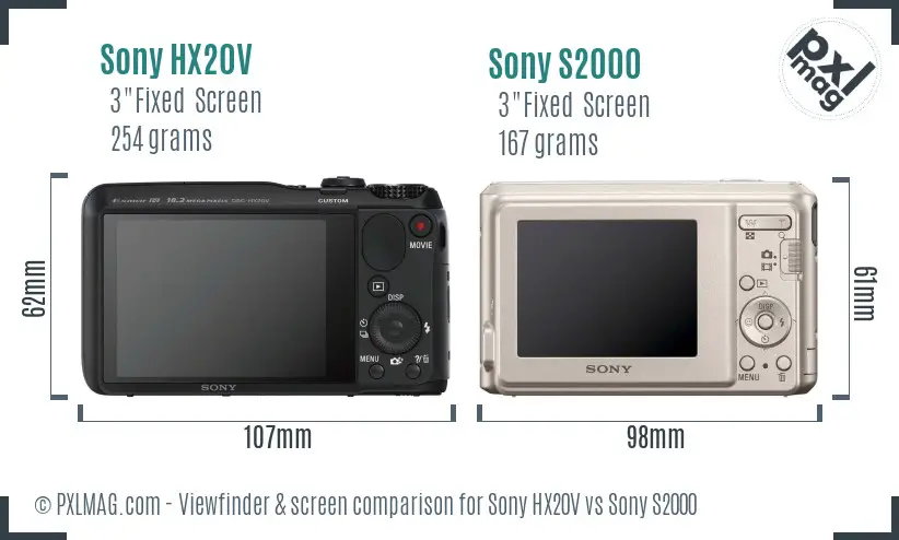 Sony HX20V vs Sony S2000 Screen and Viewfinder comparison