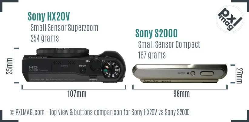 Sony HX20V vs Sony S2000 top view buttons comparison