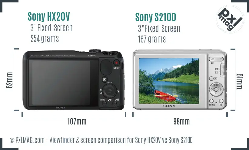 Sony HX20V vs Sony S2100 Screen and Viewfinder comparison